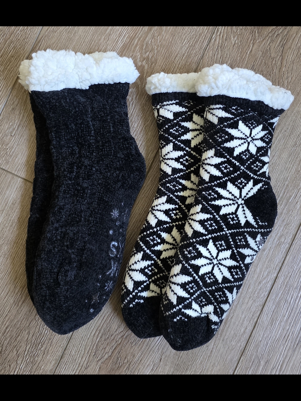 Muk Luks Cabin Socks Black & White Sherpa-Lined Nordic Pattern S/M $15